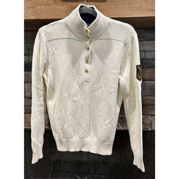 Lauren Ralph Lauren Sweaters - Women’s LRL Lauren Ralph Cream GOLD Button Naval Patch Long Sleeve Sweater L *B4